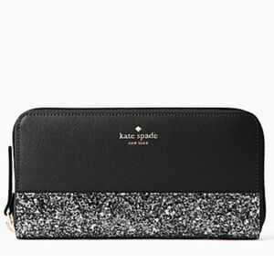 Kate Spade Greta Court Glitter Neda Zip Around Wallet (Black) BRAND NEW